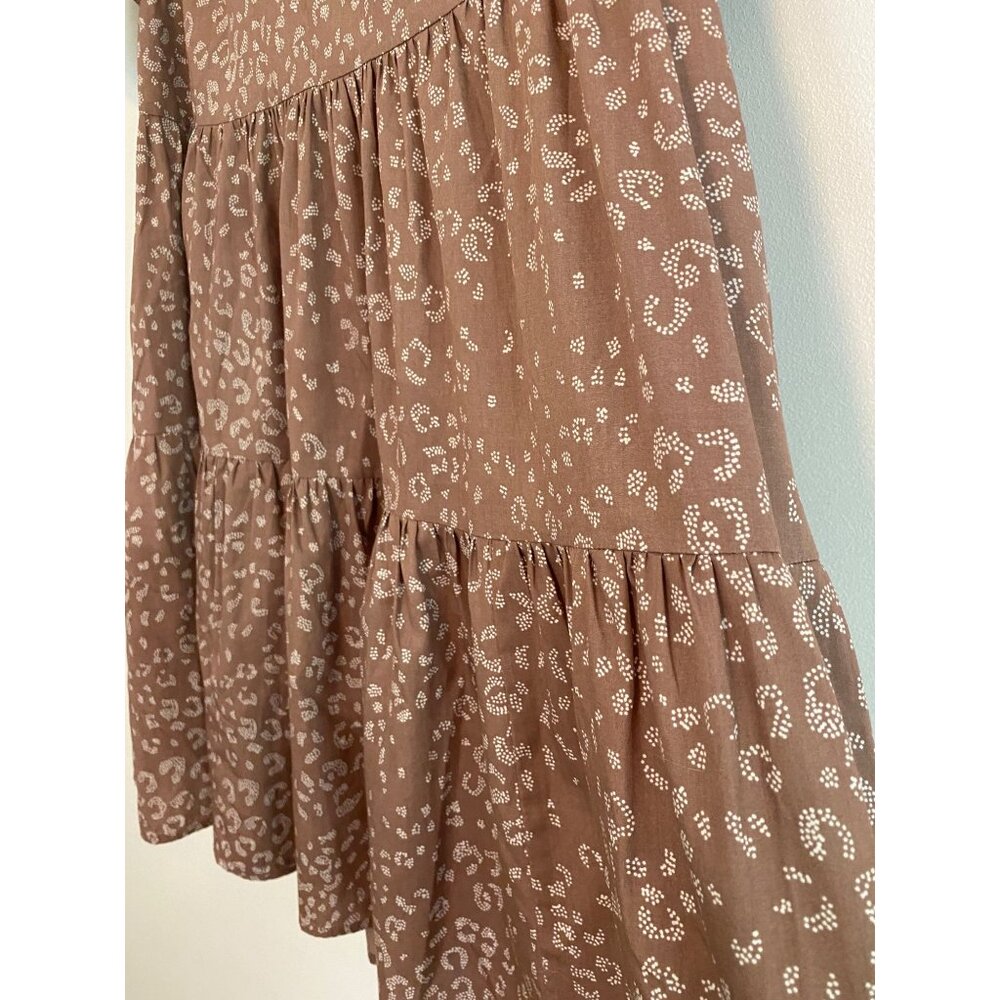 A New Day Women’s Tiered Short-Sleeve Dress Brown Leopard Print Cotton Size S - Picture 4 of 6
